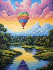 Colorful Hot Air Balloon Vista - Wide Panorama Wall Art Print