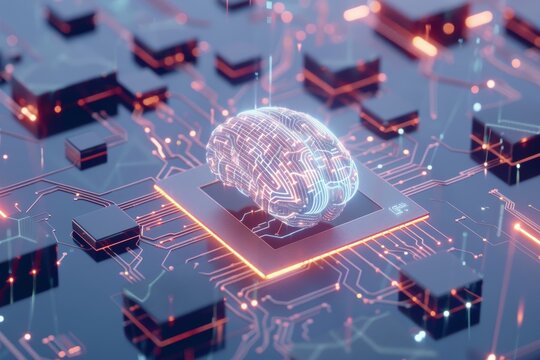 AI Brain Chip ai. Artificial Intelligence brain mind short term memory axon. Semiconductor quantum machine learning circuit board microcontroller units