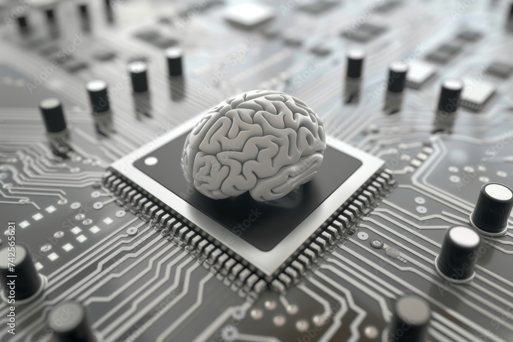 Poster ai brain chip internet. artificial intelligence machine mind blocking axon. semiconductor neurotroph