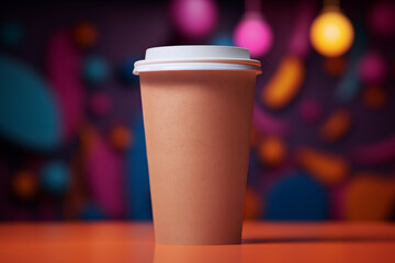 A glass of takeaway coffee envelope isolated on a multicolored psychedelic background
