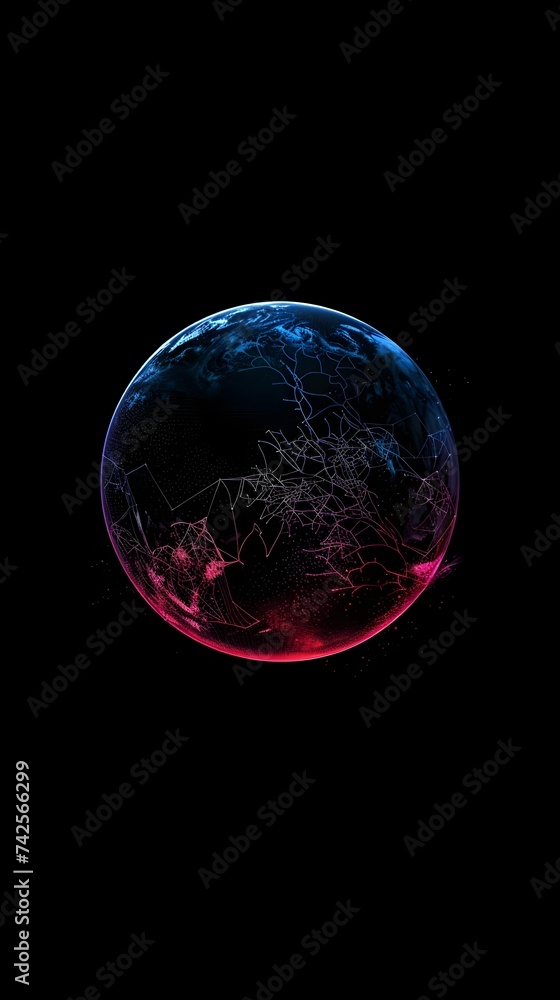 Wall mural background in dark colors with the image of the world that was taken over by neural networks, minima