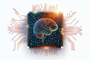 AI Brain Chip brain. Artificial Intelligence tool human ai recommendation system mind circuit board. Neuronal network server architecture smart computer processor etl - obrazy, fototapety, plakaty