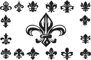 Fotobehang Fleur-de-lis vector icons like lily flowers. Royal french heraldry design elements for coat of arms, emblem or medieval design with black fleur-de-lis symbols Editable vector, eps 10. © munir