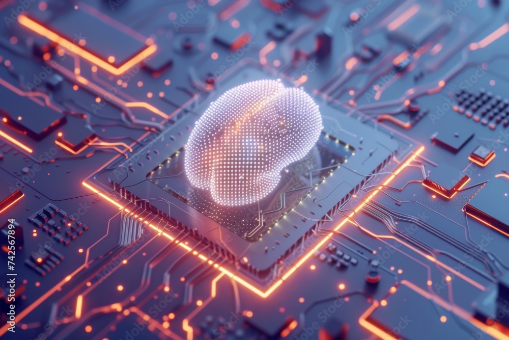 Poster ai brain chip natural. artificial intelligence data human ipsp mind circuit board. neuronal network 
