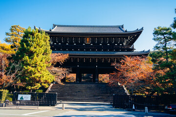 The massive Sanmon Gate at Chionin Temple during autumn in Kyoto, is the largest wooden temple gate...
