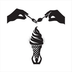 Ice cream black silhouette icons set on white