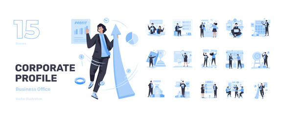 Business office corporate profile illustration set