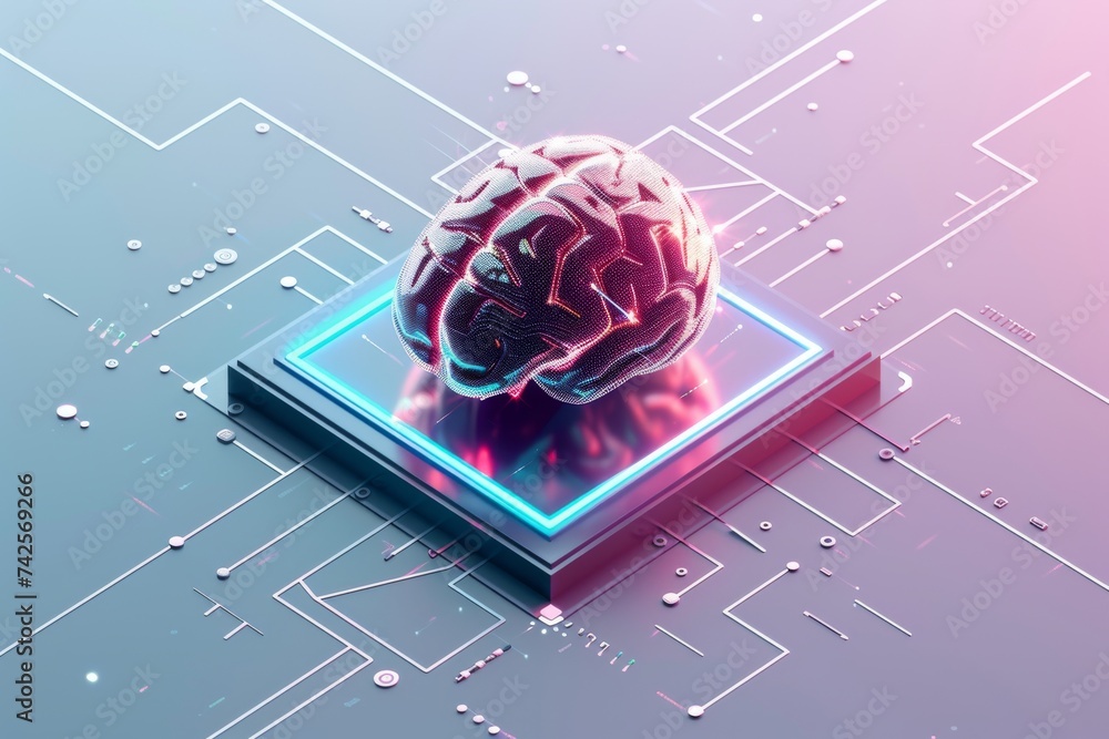 Aufkleber ai brain chip unit. artificial intelligence neural mind neon limeade green axon. semiconductor audio