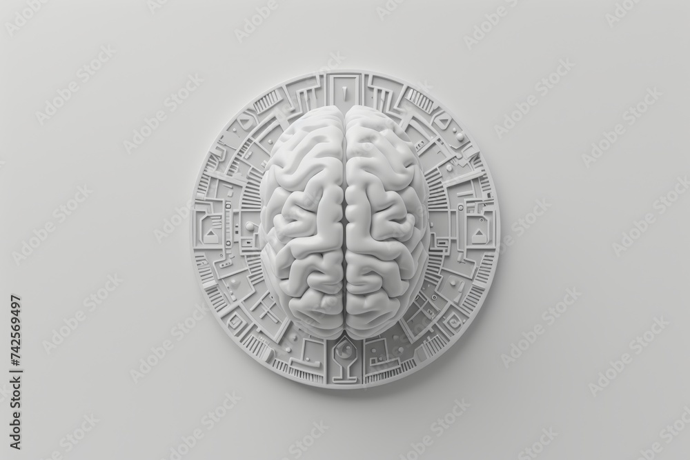 Aufkleber ai brain chip cognitive. artificial intelligence outline mind nanometer technology axon. semiconduct