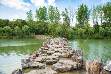 Summer Scenery of Pearl Spring Scenic Area in Nanjing, Jiangsu Province, China Stone Road in the...
