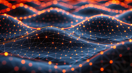 Futuristic Blue Mesh Network, Abstract Digital Technology, Geometric Connection, Science and Data Concept Background