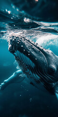 Majestic Humpback Whale in Blue Ocean - Stunning for Wildlife Documentaries and Marine Conservation