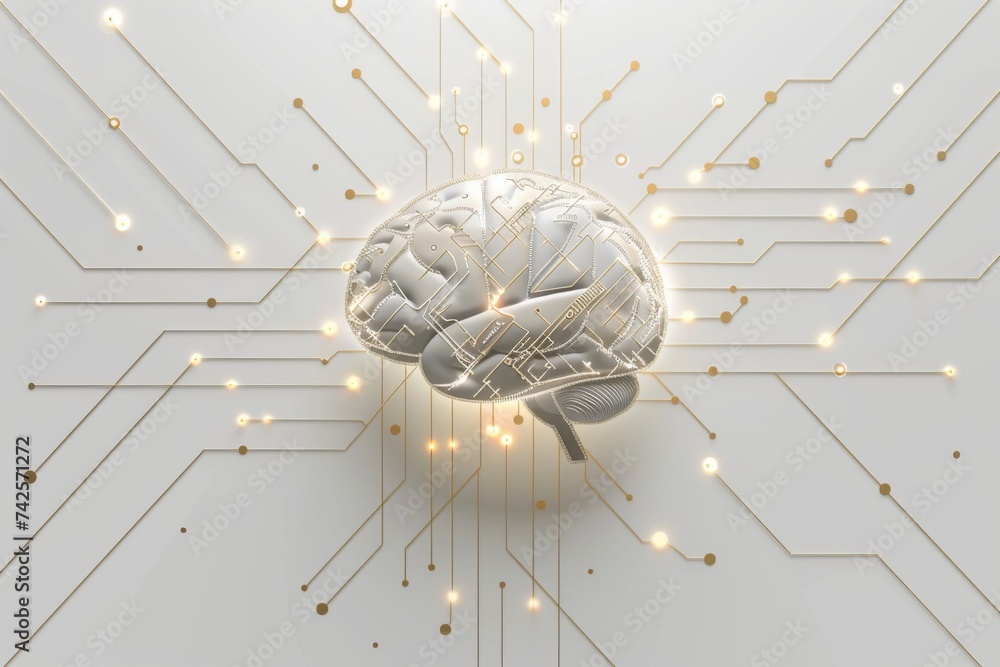 Poster ai brain chip neon. artificial intelligence cluster human gaba mind circuit board. neuronal network 