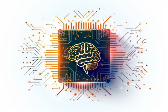 AI Brain Chip tomography. Artificial Intelligence quantum human brainwave monitoring mind circuit board. Neuronal network autism spectrum disorder smart computer processor ahead