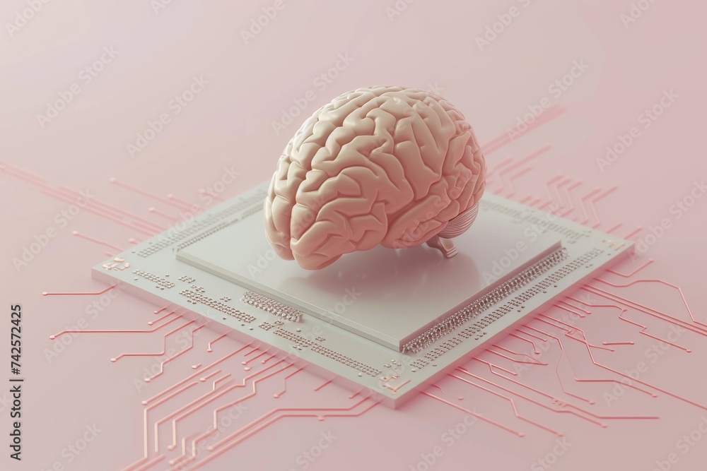 Poster ai brain chip management. artificial intelligence innovation human ai fairness mind circuit board. n