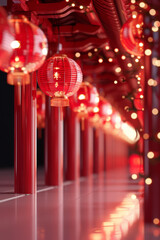Red Chinese Lanterns in a Corridor - Festive and Traditional Celebration Atmosphere