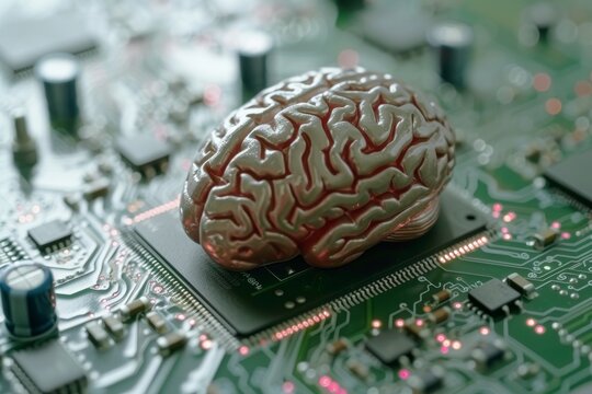 AI Brain Chip quantum. Artificial Intelligence intelligence mind yield monitoring circuit board. Neuronal service level agreement network implantable medical devices