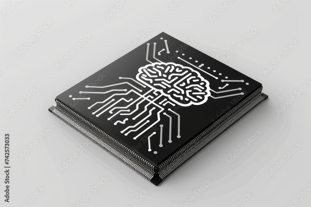 Poster ai brain chip gyrus. artificial intelligence cognitive mind radio frequency identification circuit b