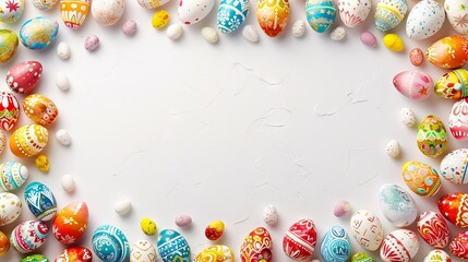 Easter egg border on white background with room for text