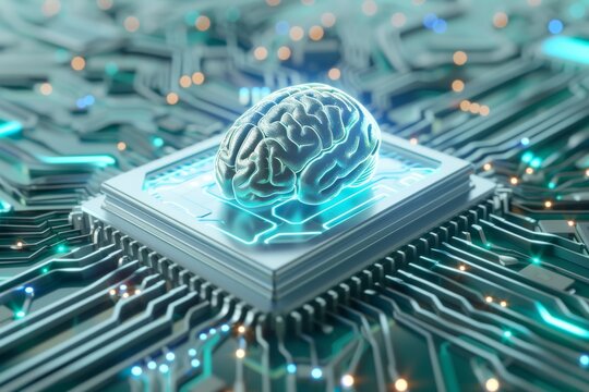 AI Brain Chip cortex. Artificial Intelligence encryption mind neural implants axon. Semiconductor axon degeneration mechanisms circuit board ant colony optimization