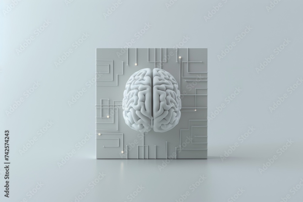 Poster ai brain chip neon. artificial intelligence cognitive mind brain plasticity axon. semiconductor visu