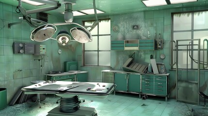 fantasy sci fi abandoned operating room in the hospital backgroud  - obrazy, fototapety, plakaty