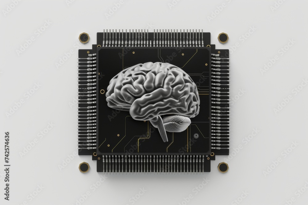 Poster ai brain chip ct. artificial intelligence synthesis mind mmu axon. semiconductor functional plastici