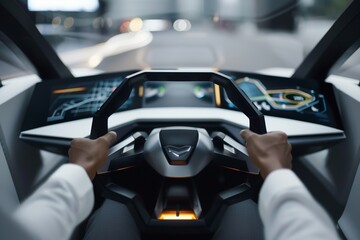 A look into the future driving a car with a fully integrated HUD - obrazy, fototapety, plakaty
