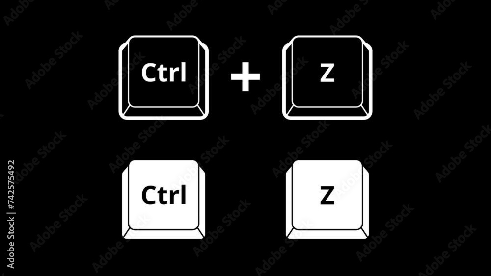 Poster press keyboard buttons motion graphic with alpha channel. ctrl, z, x, c, v keys on computer keyboard