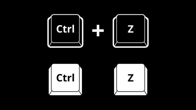 Press keyboard buttons motion graphic with alpha channel. Ctrl, z, x, c, v keys on computer keyboard isolated icon animated on transparent background. Keyboard shortcuts undo, cut, copy, paste.