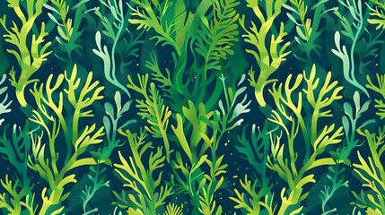 Green underwater seaweed seamless pattern background