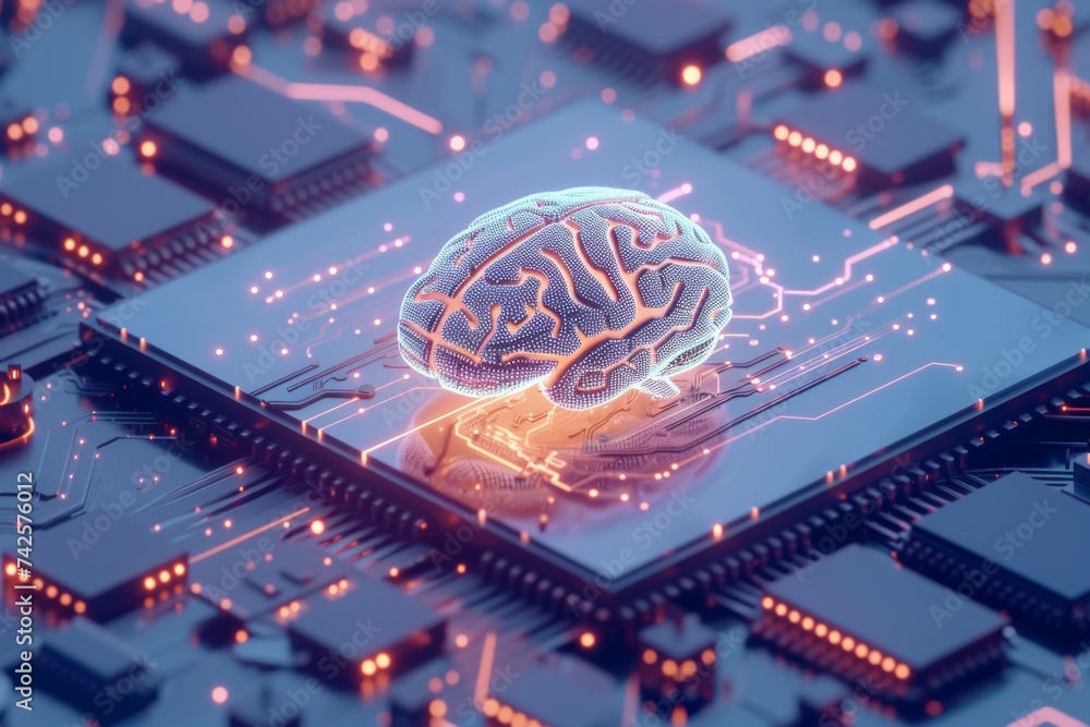 Poster ai brain chip server. artificial intelligence relationship human chemical mechanical polishing mind 