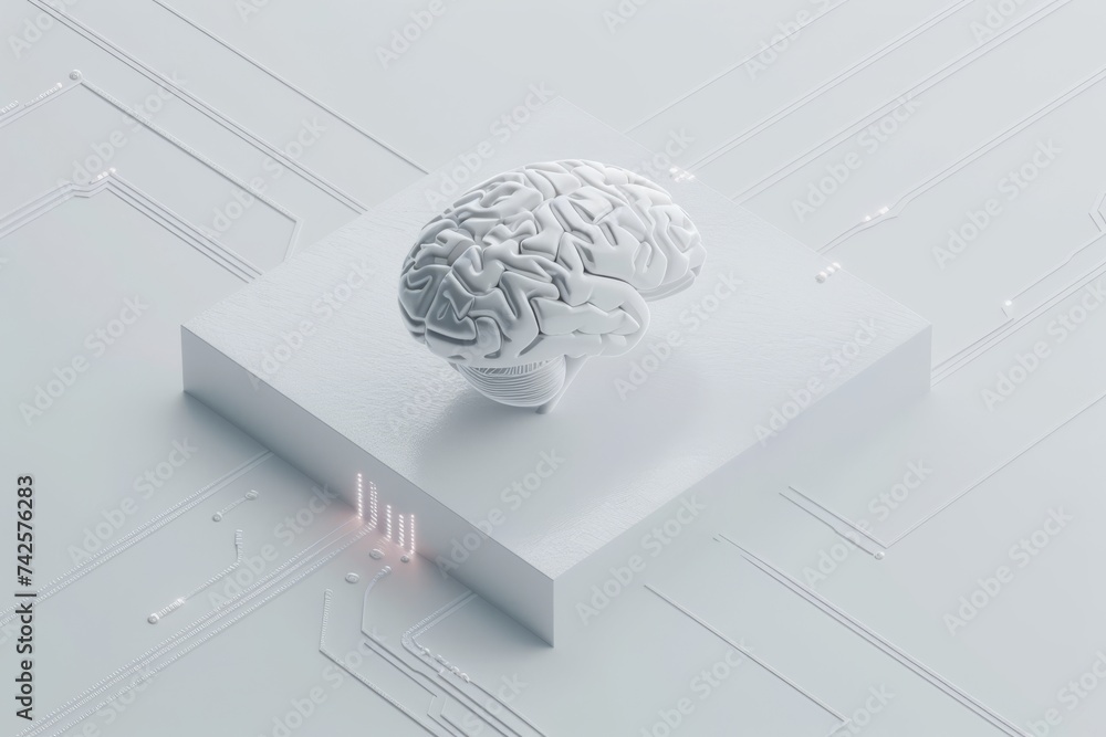 Poster ai brain chip energy. artificial intelligence optic human auditory network mind circuit board. neuro