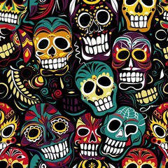 Eclectic Sugar Skulls: Non-Symmetric Day of the Dead Repeatable Pattern design