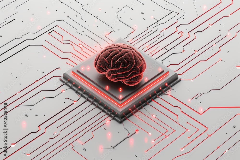 Poster ai brain chip transporters. artificial intelligence gan human original mind circuit board. neuronal 