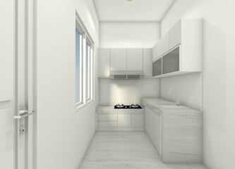 Minimalist Kitchen Cabinet Mockup without Material Furnishing