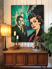 Vintage Film Noir Island Streets Art: Rustic Painting for Wall Decor