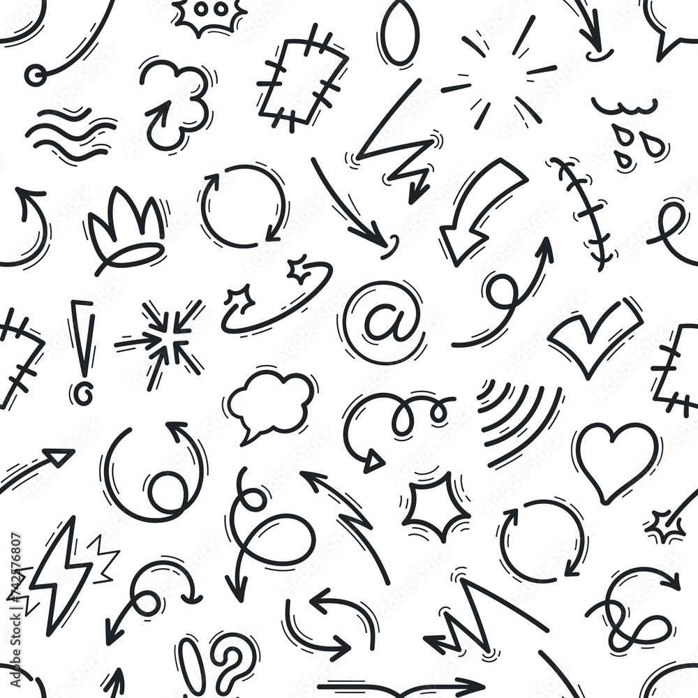 Poster movement motion lines pattern with arrows, curves and waves, hearts and booms, vector background. ab