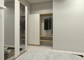 Corner Clothes Wardrobe Cabinet Design with Shelving Rack Display