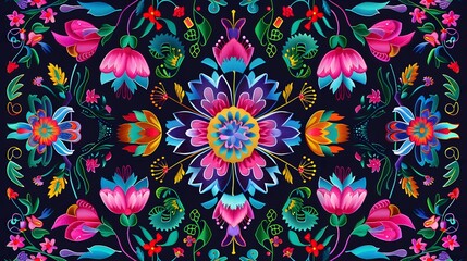 Mexican flower traditional pattern background. Mexican ethnic embroidery decoration ornament 