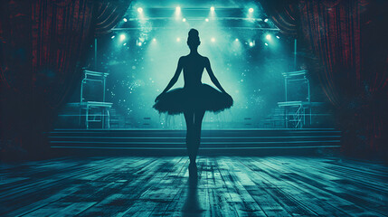 Silhouette of a ballerina standing behind the scenes, generative ai