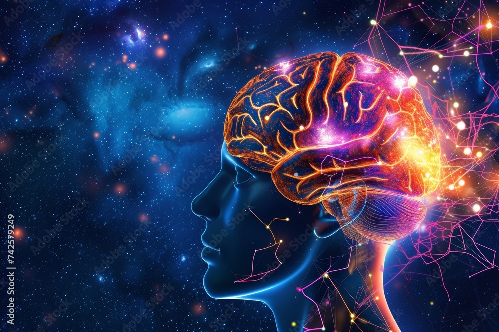 Poster ai brain chip print. artificial intelligence focus mind tomorrow leaders axon. semiconductor icon co