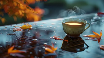 Cup of tea on a reflective surface
