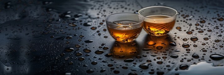 Cup of tea on a reflective surface - obrazy, fototapety, plakaty