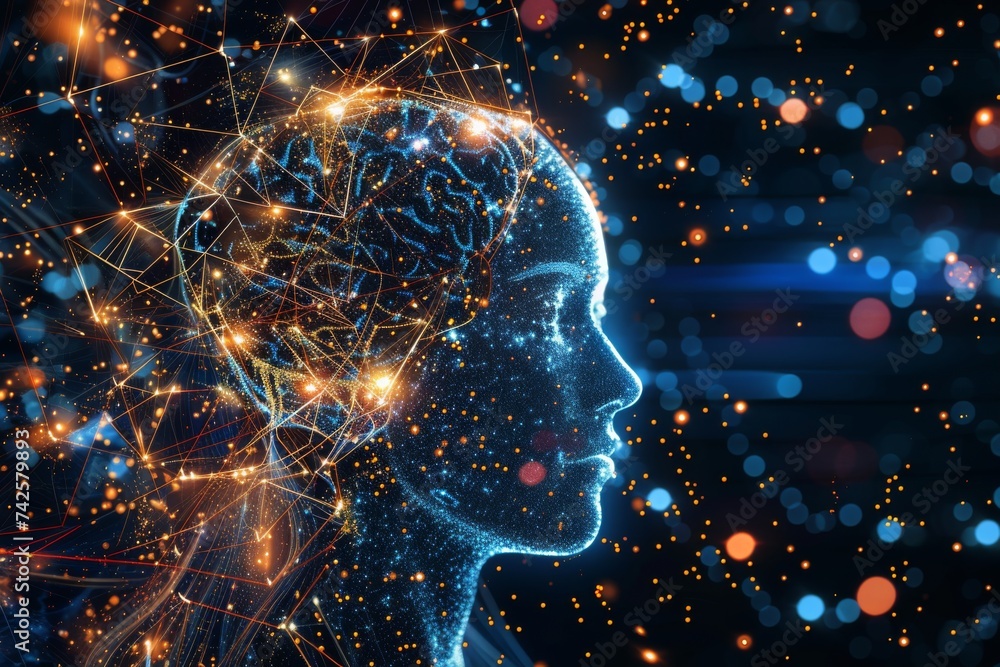 Aufkleber ai brain chip discipline. artificial intelligence classification mind 3d integration axon. semicondu