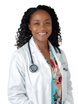 portrait of a smiling female doctor, transparent background, photography