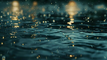 Raindrops on the lake surface with tempting textures and dramatic lighting. Abstract Background