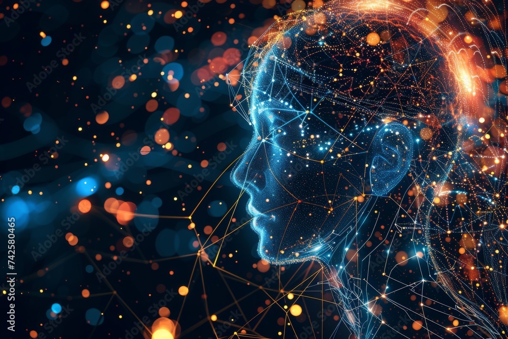 Poster ai brain chip growth. artificial intelligence brain mind short term synaptic plasticity axon. semico