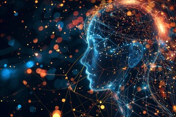 AI Brain Chip growth. Artificial Intelligence brain mind short term synaptic plasticity axon. Semiconductor neuroscience circuit board semi quantitative ct