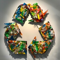 recycle logo made with plastic garbage